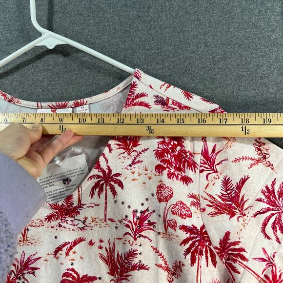 Quacker Factory Palm Oasis Embellished Short Sleeve Top Pink Size 1X - Picture 8 of 11